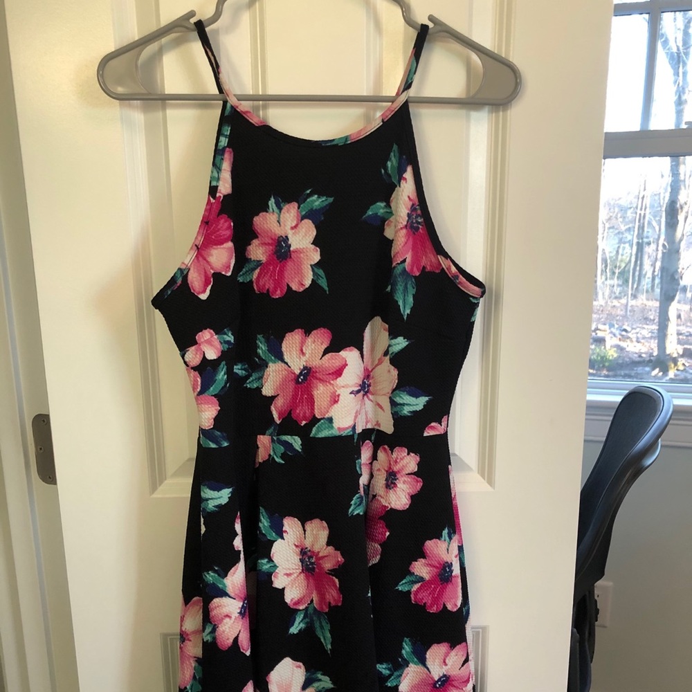 Girls Black Floral Midi Dress (L)